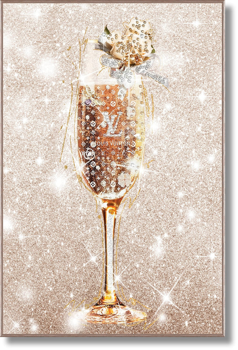 ''Rose Gold Bubbly with Rocks Framed Art'' Gloss w/ Foil & Rocks in Frame