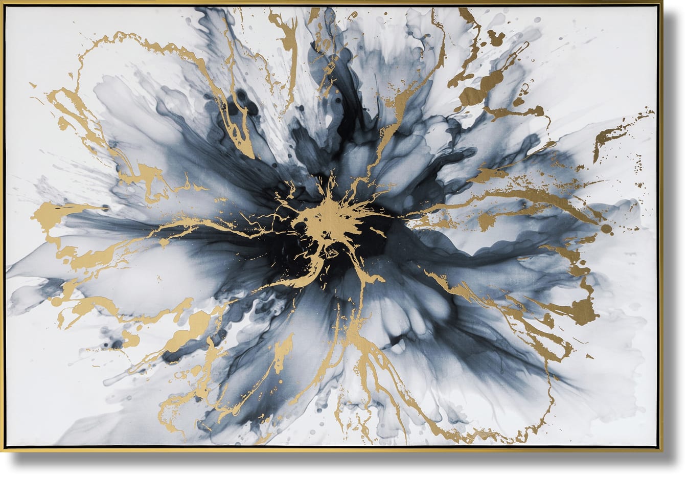 ''Golden Midnight Bloom'' Hand-painted Canvas in Frame