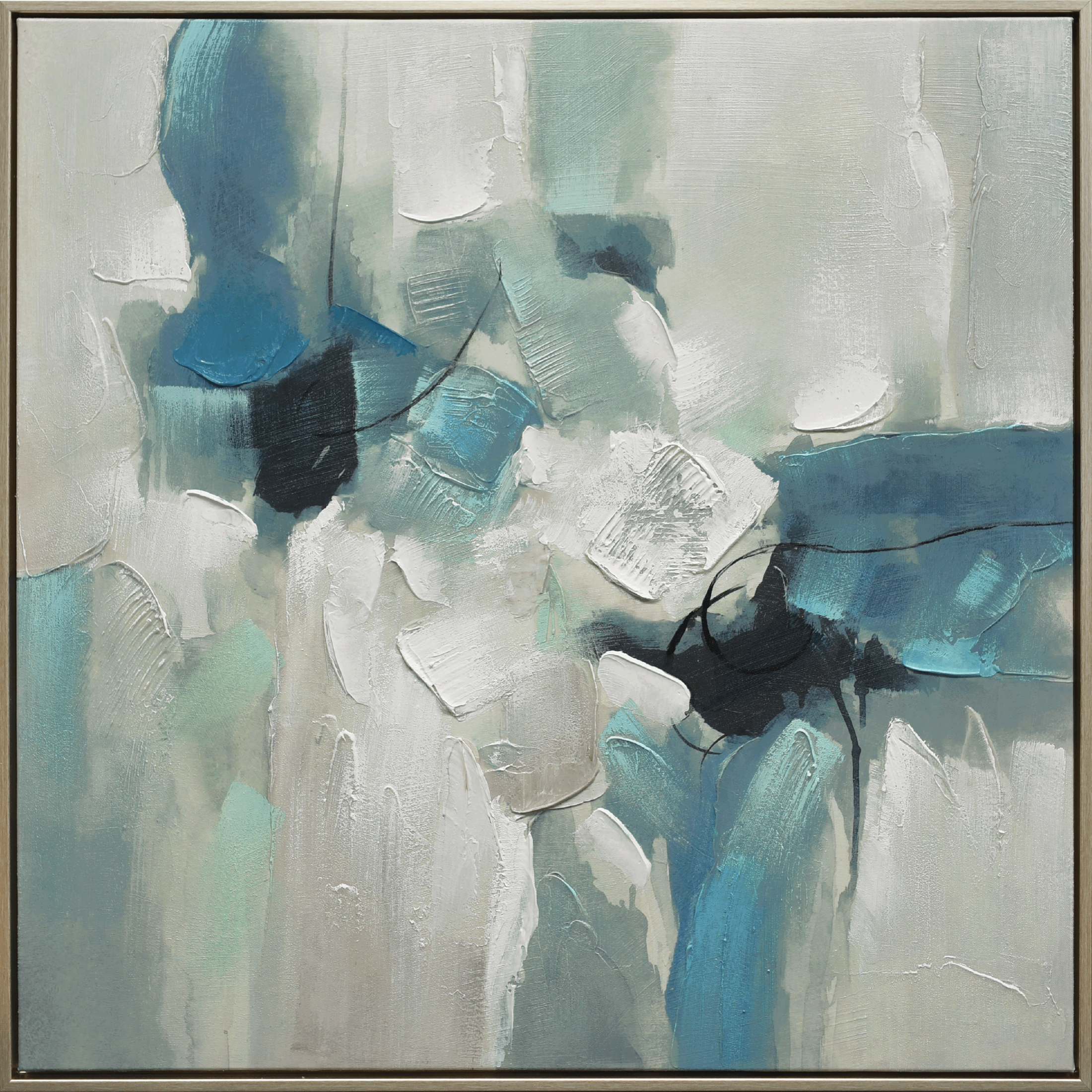 Azure Abstraction Hand-embellished Canvas in Frame