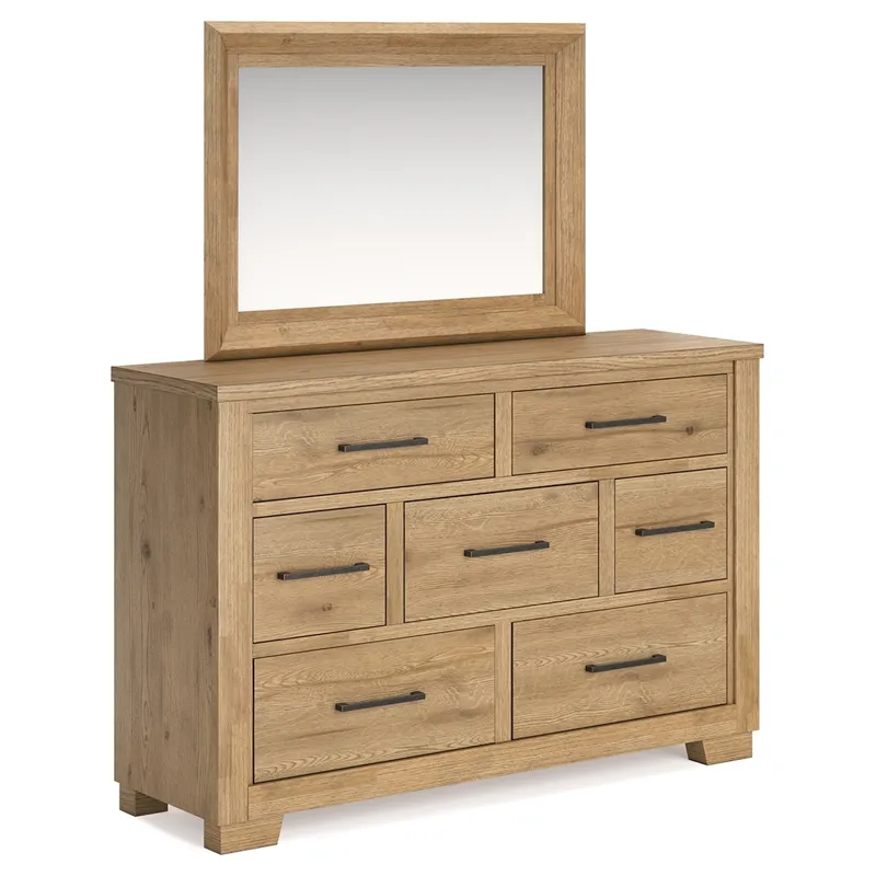 Galliden King Panel Bed with Mirrored Dresser