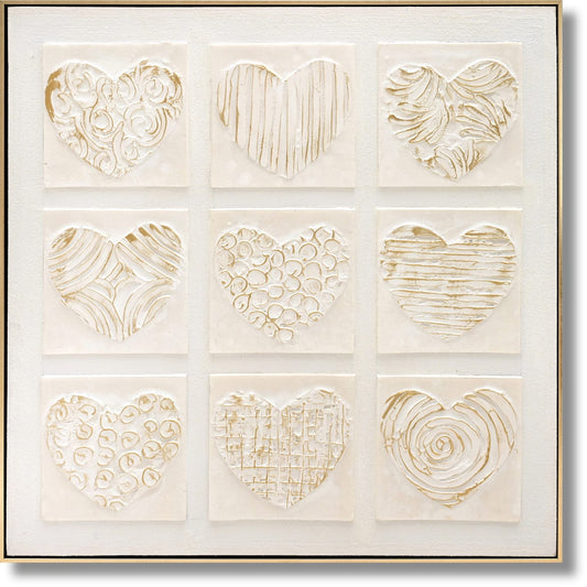 ''Textured Whisper Hearts'' 3D Canvas in Frame