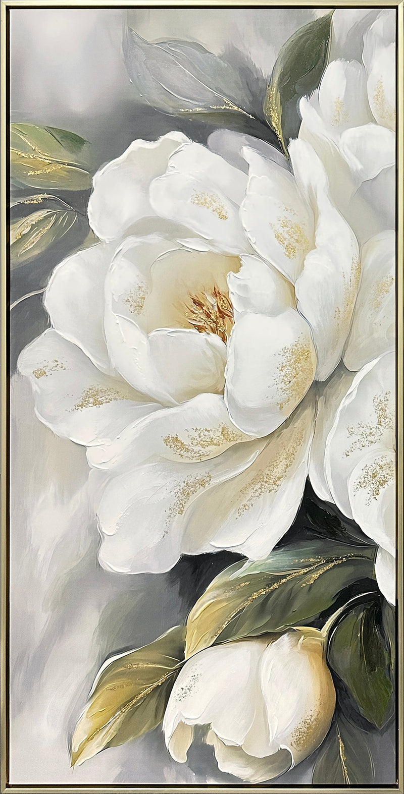 Gold Peony II Hand-Embellished Canvas in Frame