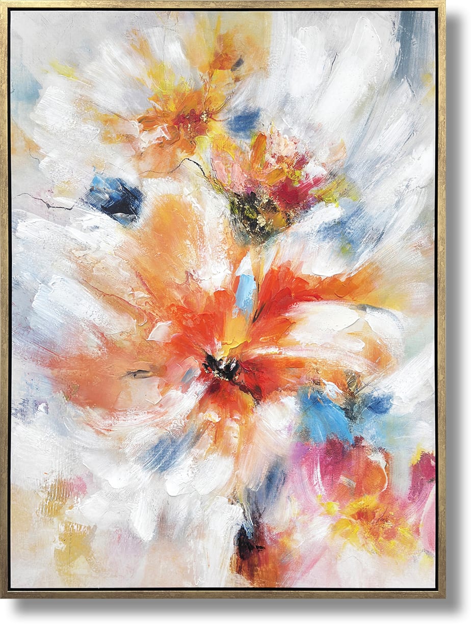 ''Golden Blossom Energy'' Hand-painted Canvas in Frame