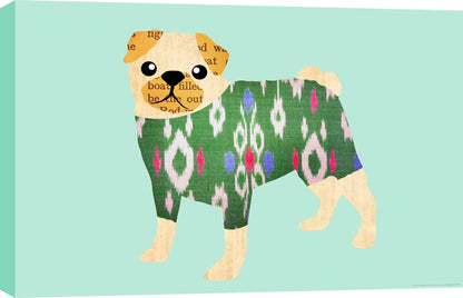 ''Whimsical Sweater Pug'' Printed Wrapped Canvas