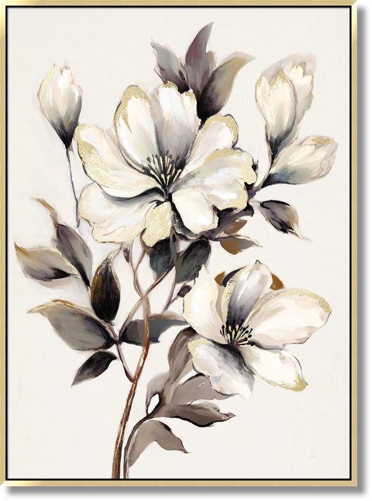 ''Gilded Whisper Floral'' Hand-painted Canvas in Frame