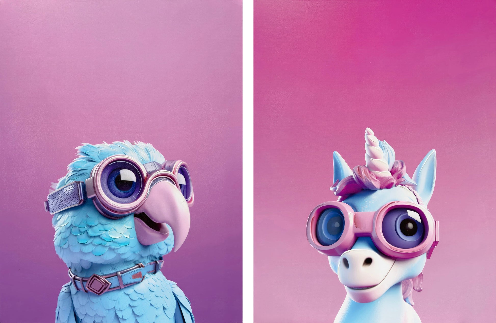 ''Spectacle Buddies: Parrot & Unicorn Pop Duo'' Wrapped Canvas (set)