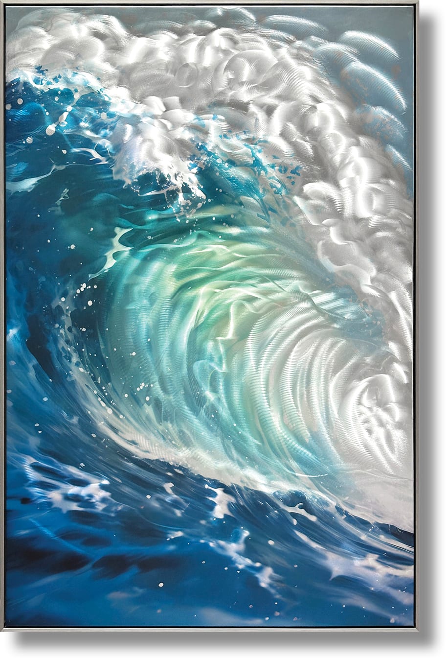 ''Ocean Wave Mixed Media Art'' Brushed Aluminum in Frame