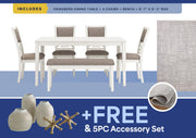 Free 5Pc Accessory Set + Hollis Rug + 6Pc Erinburg Dining Set Package