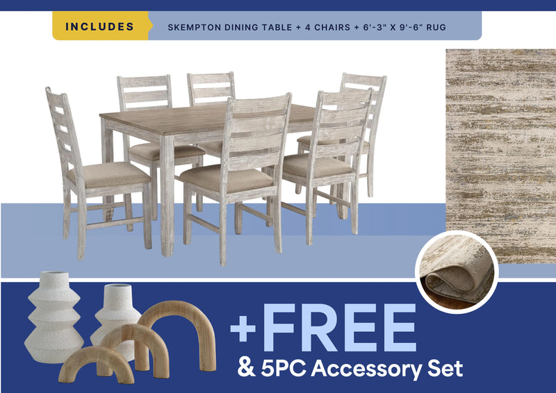 Free 5Pc Accessory Set +Nellie Rug + 7Pc Skempton Dining Room Package