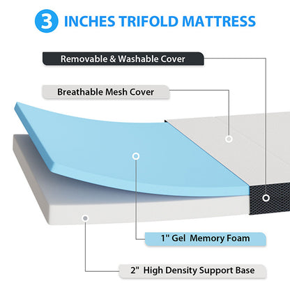 Hollyhock 3" Twin Tri-Fold Memory Foam Topper