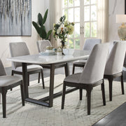 Mesa de comedor rectangular Madan con tablero de mármol