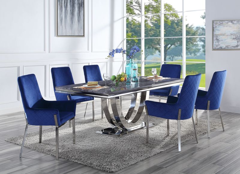 Mesa de comedor rectangular Cambrie de 79" de largo con tablero de mármol