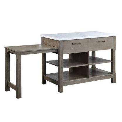 Feivel Rectangular 2 Drawers Kitchen Island with Pull Out Table