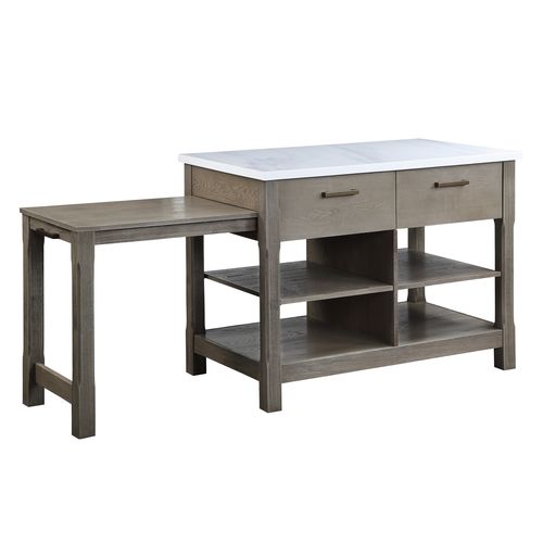 Feivel Rectangular 2 Drawers Kitchen Island with Pull Out Table