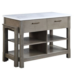 Feivel Rectangular 2 Drawers Kitchen Island with Pull Out Table