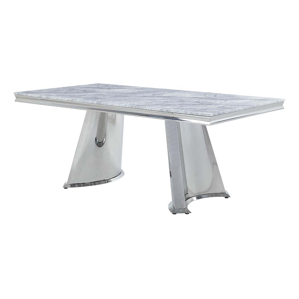 Mesa de comedor rectangular Destry de 79" de largo con tablero de mármol y base de pedestal