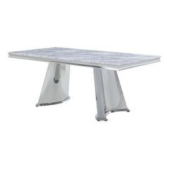 Mesa de comedor rectangular Destry de 79" de largo con tablero de mármol y base de pedestal