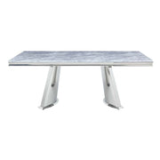 Mesa de comedor rectangular Destry de 79" de largo con tablero de mármol y base de pedestal