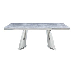 Mesa de comedor rectangular Destry de 79" de largo con tablero de mármol y base de pedestal