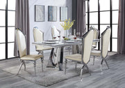 Mesa de comedor rectangular Destry de 79" de largo con tablero de mármol y base de pedestal