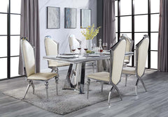 Mesa de comedor rectangular Destry de 79" de largo con tablero de mármol y base de pedestal