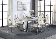 Mesa de comedor rectangular Destry de 79" de largo con tablero de mármol y base de pedestal