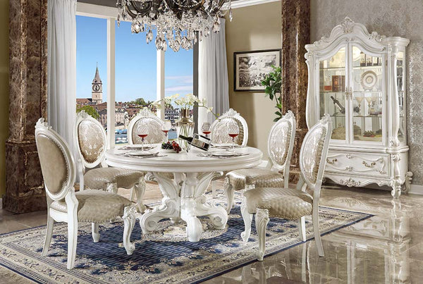 Versailles Round Dining Table - Leatherette & Bone White