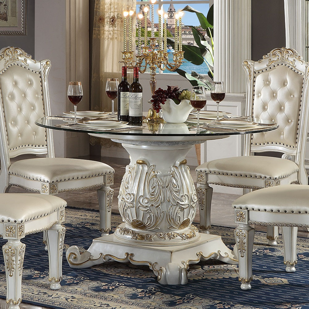 Mesa de comedor redonda Vendome de 137 cm de diámetro con pedestal (tapa de vidrio de 137 cm de diámetro)