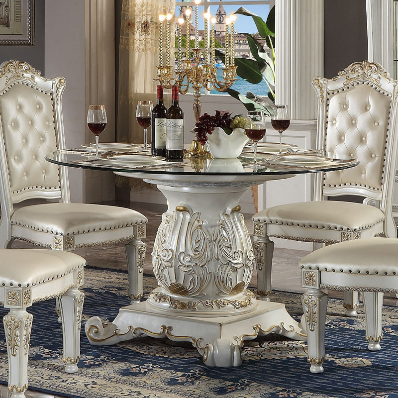 Mesa de comedor redonda Vendome de 137 cm de diámetro con pedestal (tapa de vidrio de 137 cm de diámetro)