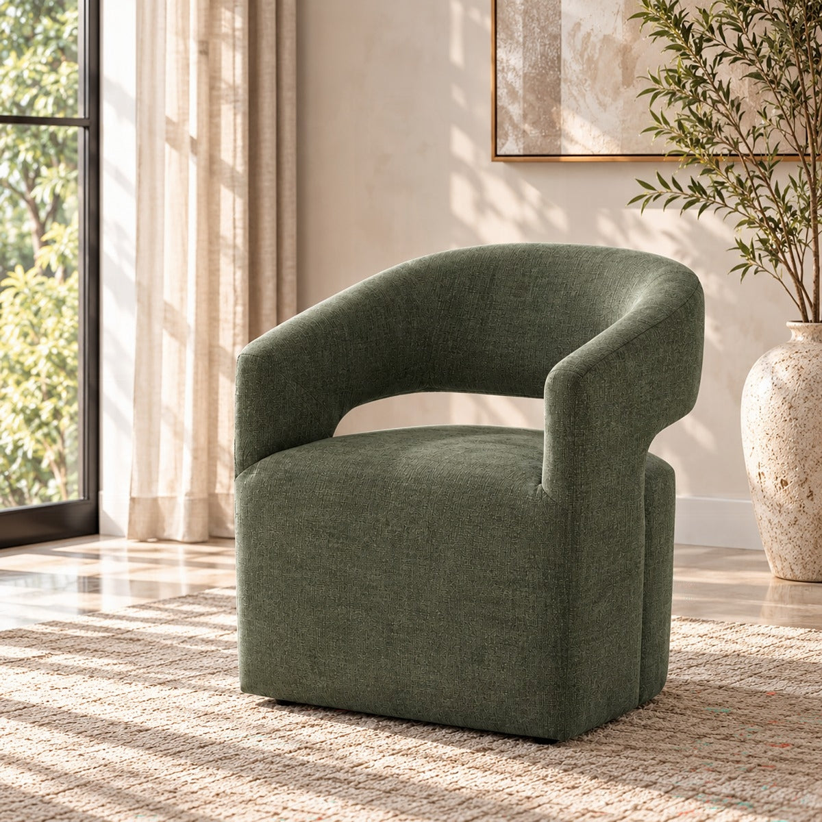 Libni Arm Chair w/Casters - Green Linen