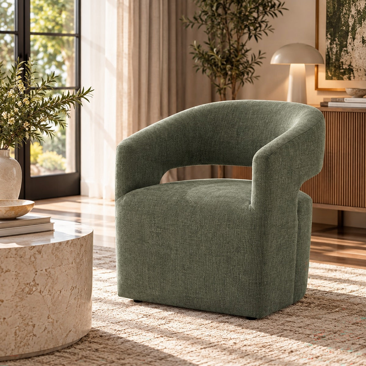 Libni Arm Chair w/Casters - Green Linen