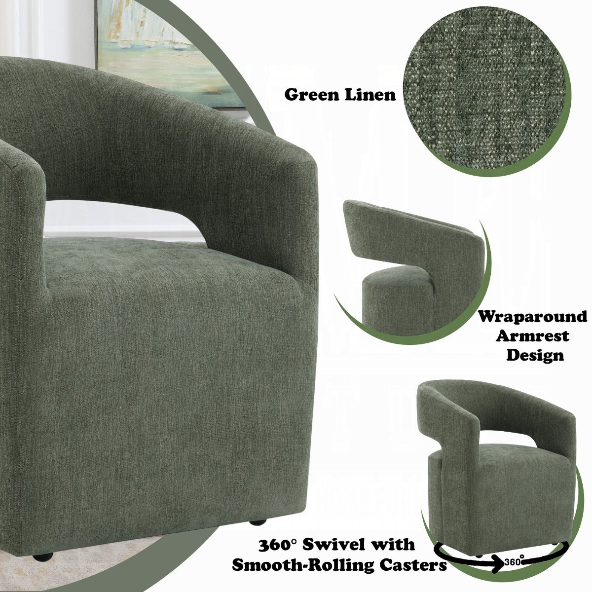 Libni Arm Chair w/Casters - Green Linen