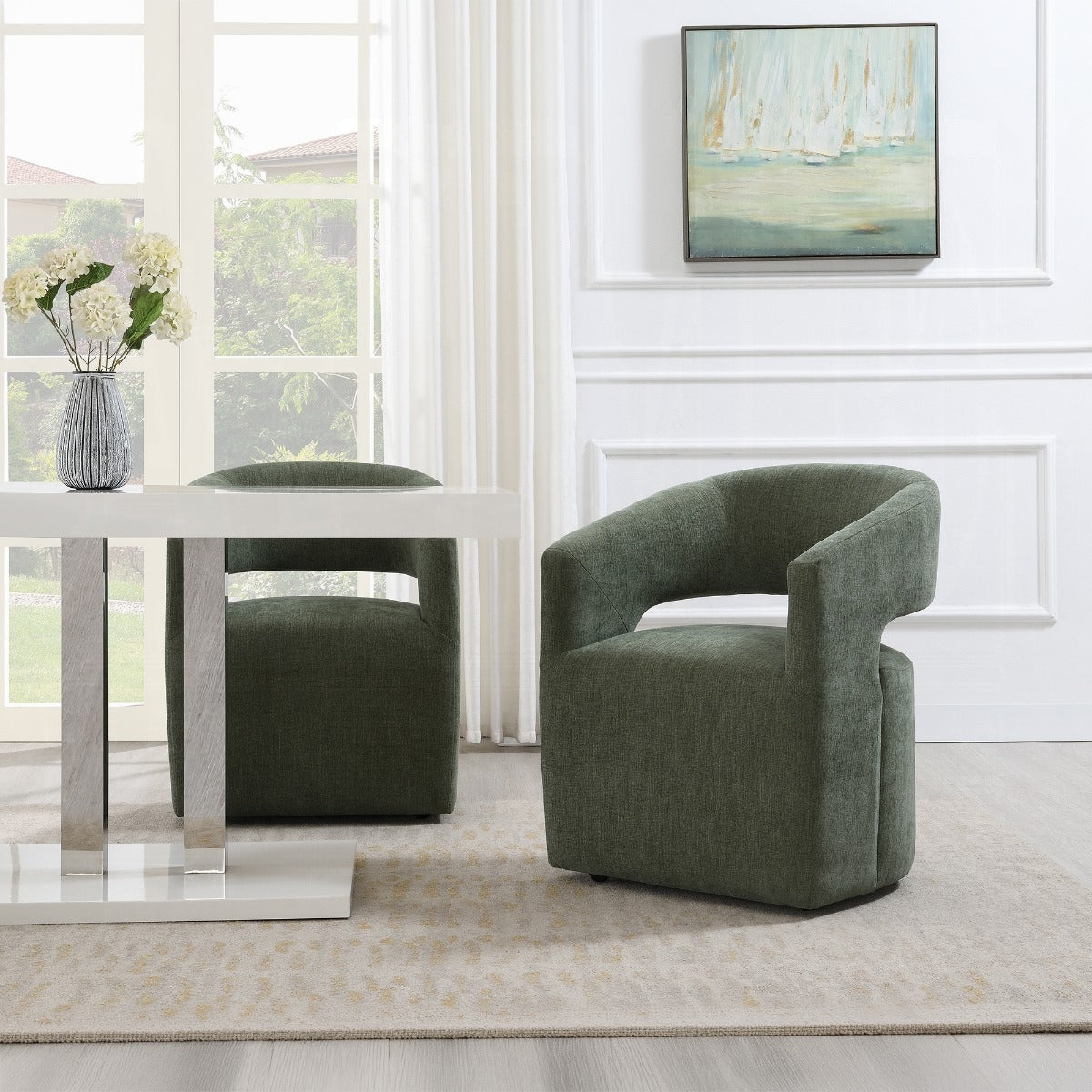 Libni Arm Chair w/Casters - Green Linen