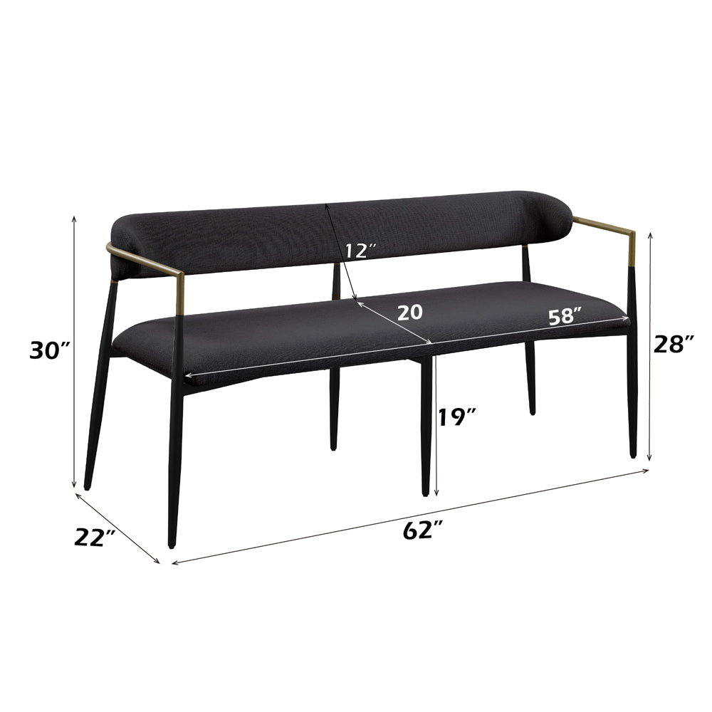 Jaramillo Bench - Black Chenille & Black (65"W x 20"D x 30"H)