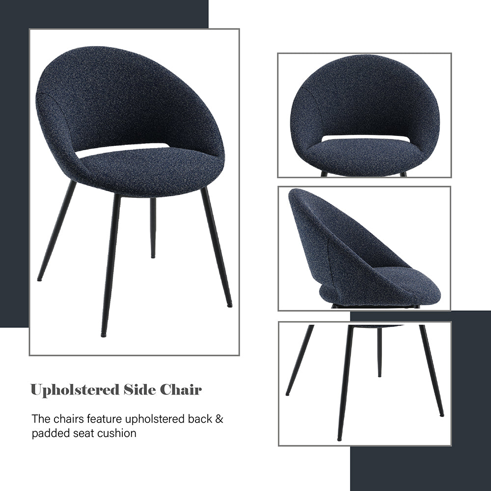 Klaus Side Chair (Set of 2) - Navy Boucle & Black
