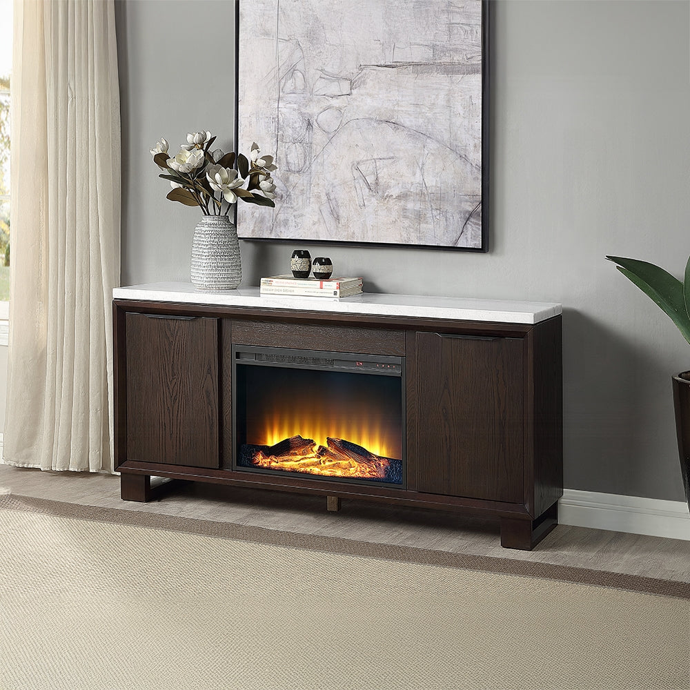 Edwyn Server w/Natural Marble Top & Fireplace