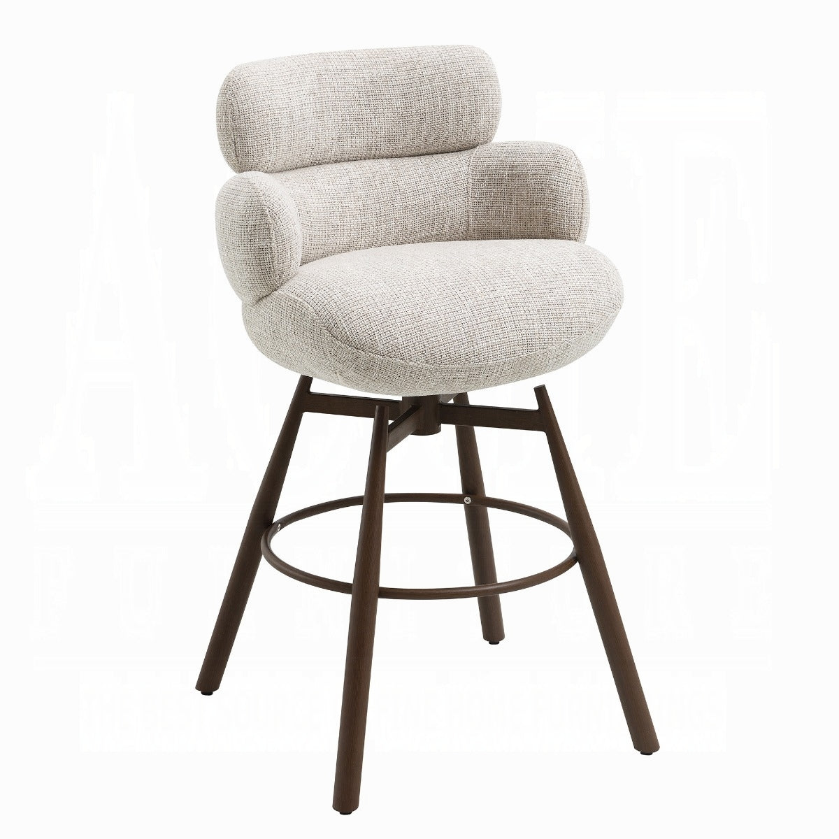Jena Bar Chair w/Swivel - Beige Chenille & Walnut
