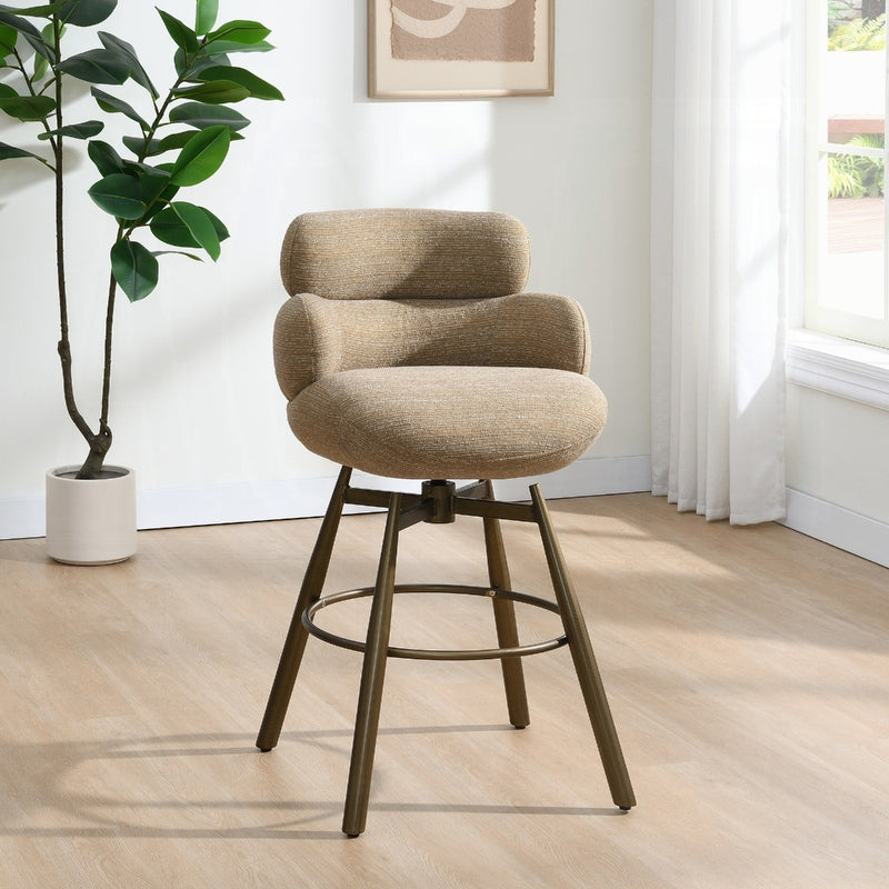 Jena Bar Chair w/Swivel - Taupe Chenille & Bronze
