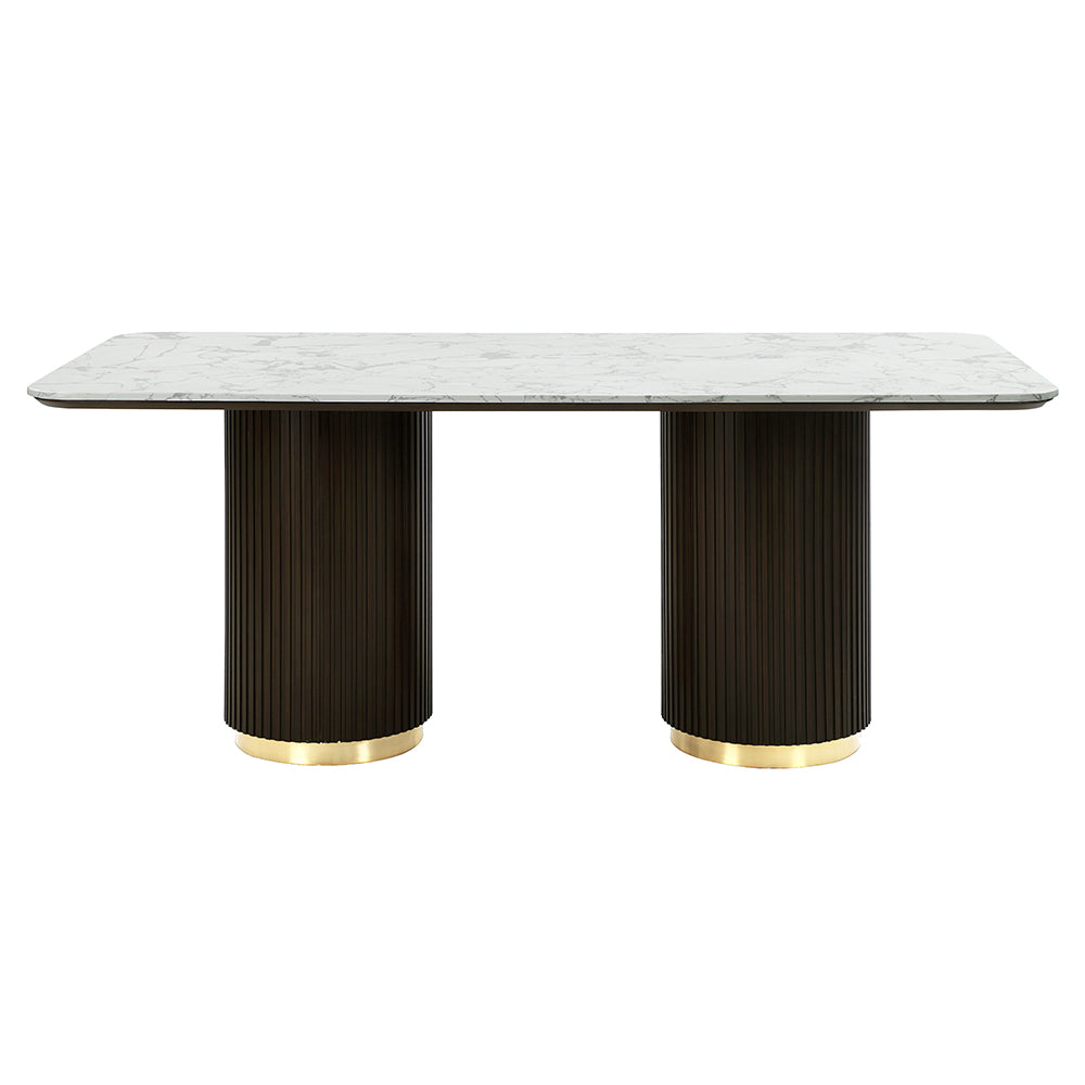 Mesa de comedor rectangular Clayten de 180 cm de largo con tablero de mármol