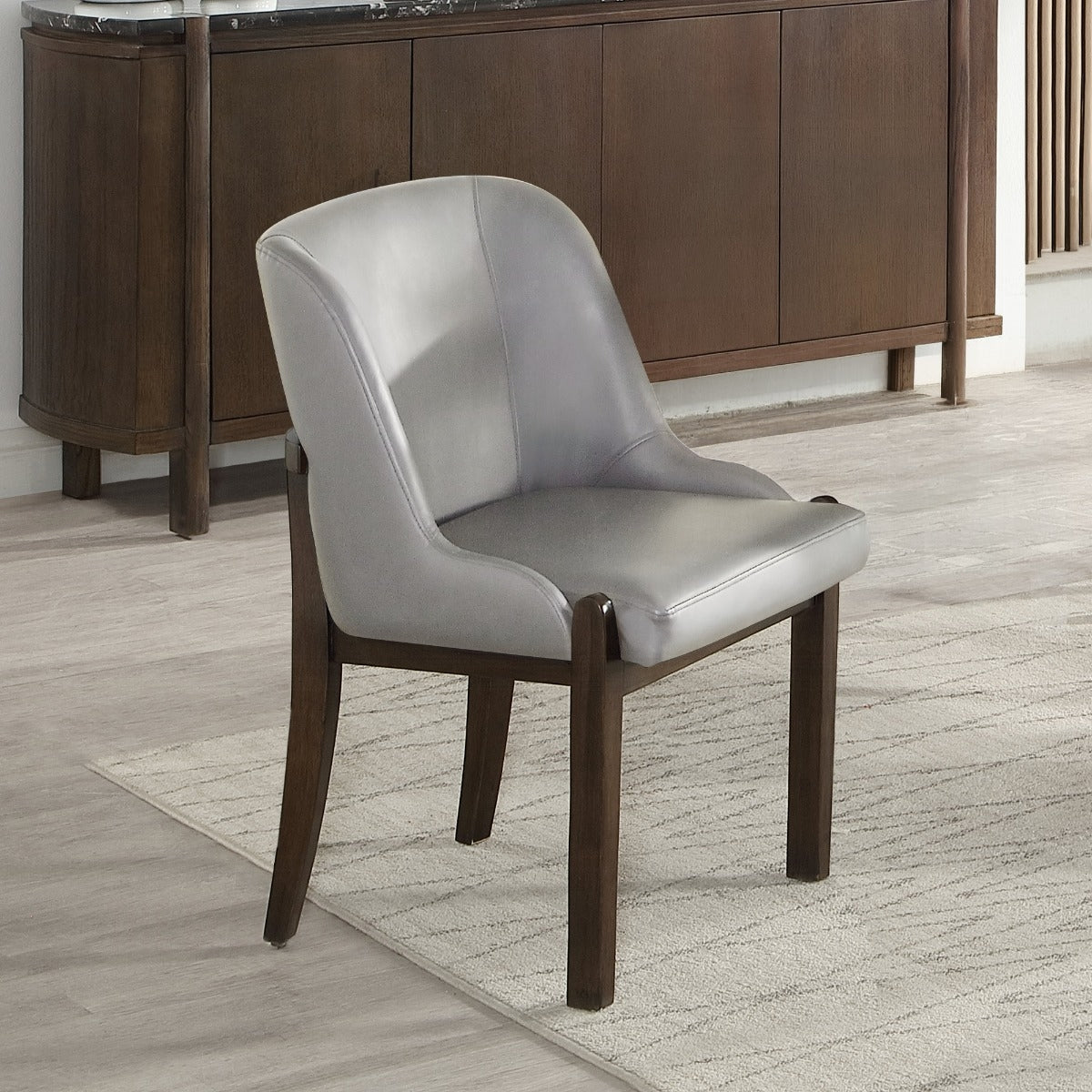 Estella Side Chair (Set of 2) - Gray Leatherette & Walnut