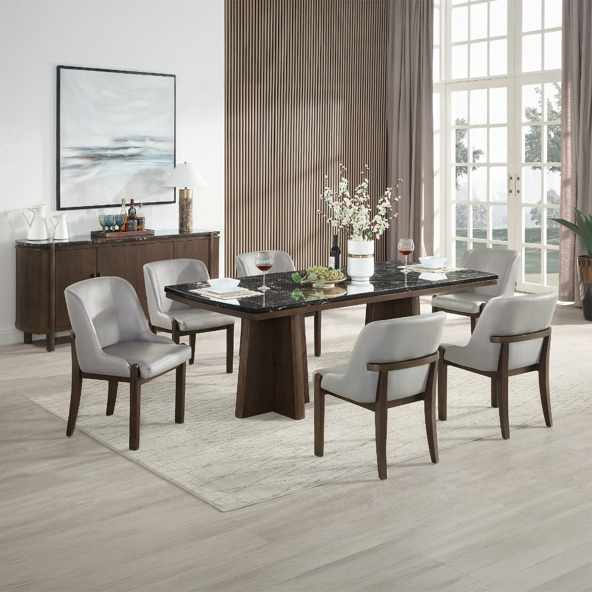 Estella Side Chair (Set of 2) - Gray Leatherette & Walnut