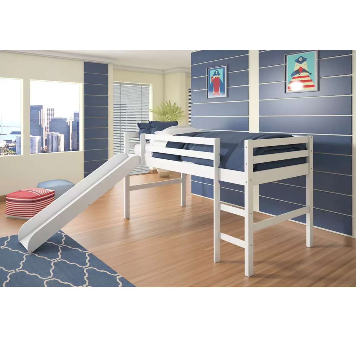 Cama tipo loft doble con tobogán