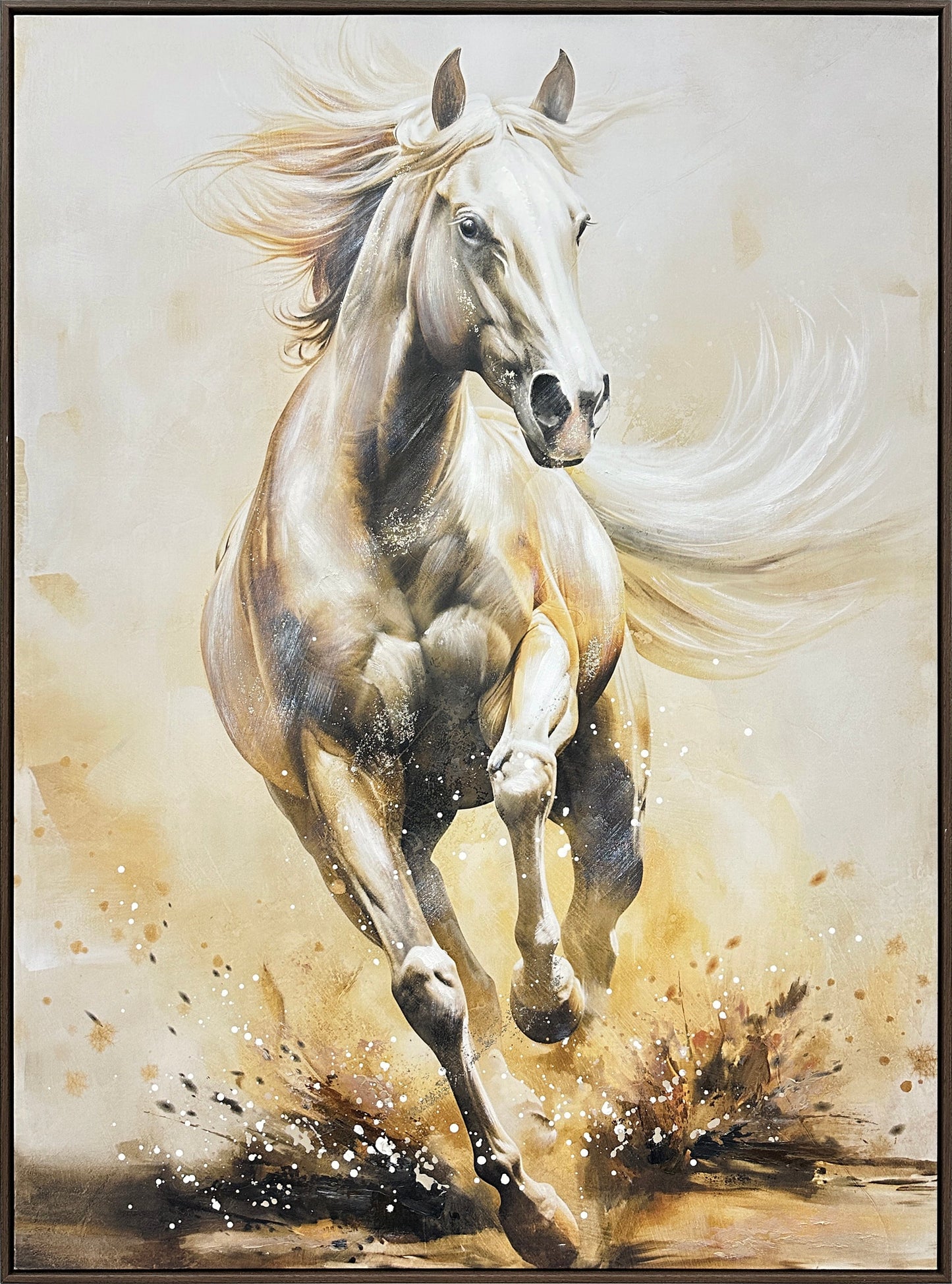 Ivory Galloping Hand-Embellished Canvas in Frame