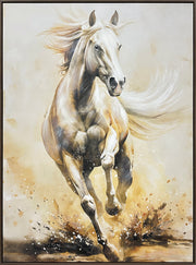 Ivory Galloping Hand-Embellished Canvas in Frame