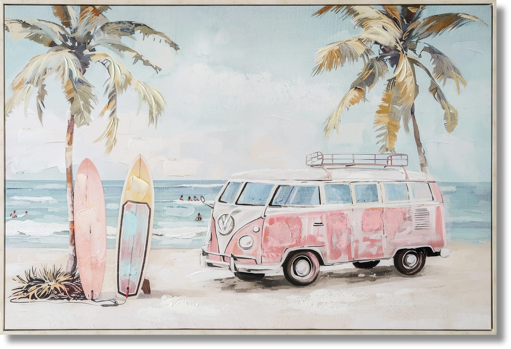 ''Retro Beach Daydream'' Hand-painted Canvas in Frame