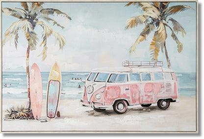 ''Retro Beach Daydream'' Hand-painted Canvas in Frame