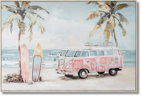 ''Retro Beach Daydream'' Hand-painted Canvas in Frame