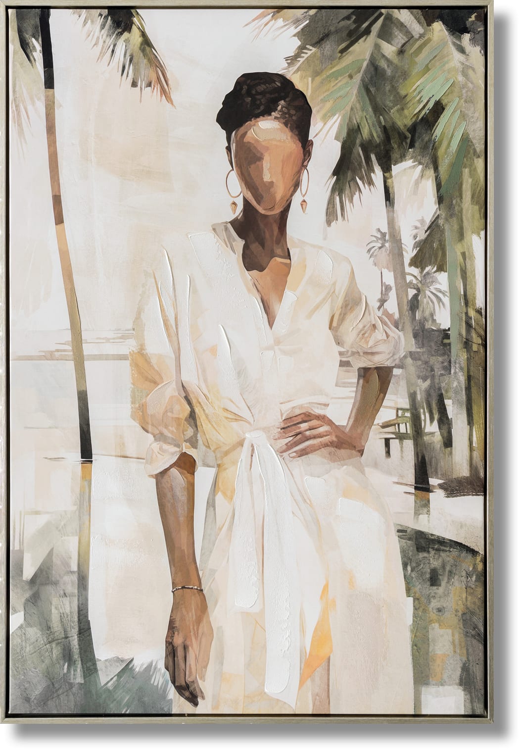 ''Radiant Muse in the Tropics'' Hand-painted Canvas in Frame