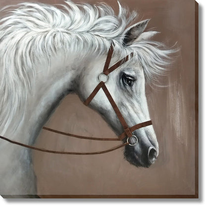 ''Majestic White Steed Portrait'' Hand-painted 3D Canvas