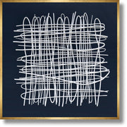 ''Golden Grid Abstract on Midnight Blue'' 3D Canvas in Frame